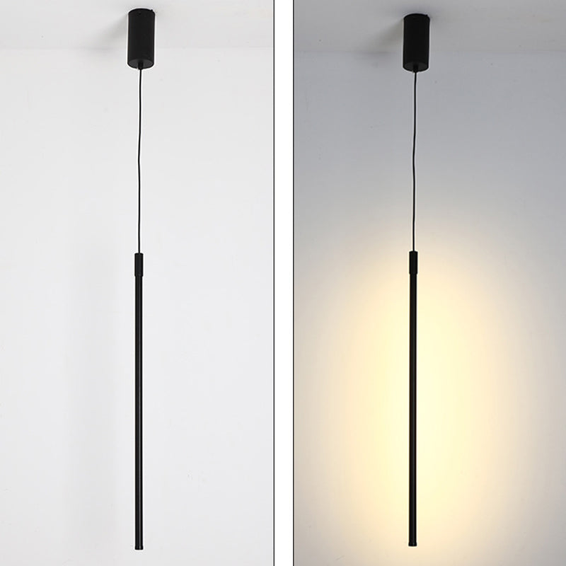 Simple Modern Style Long Line Shape Chandelier Aluminum 1 Light in Black for Living Room Bedroom