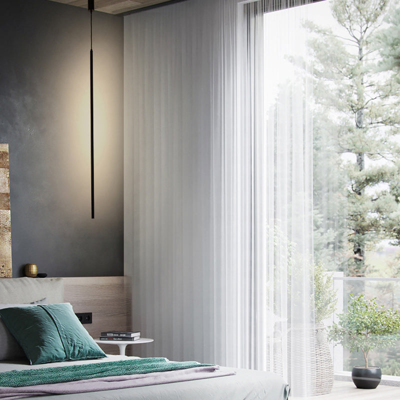 Simple Modern Style Long Line Shape Chandelier Aluminum 1 Light in Black for Living Room Bedroom