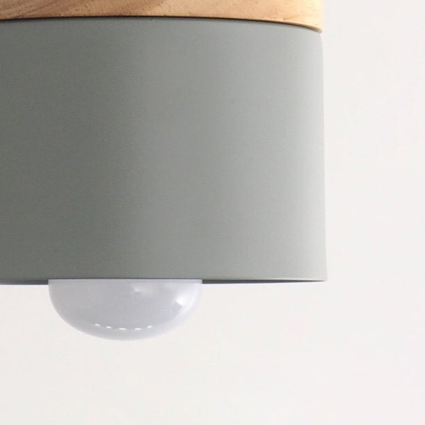 Wooden Cylindroid Pendant Light in Modern Artistic Style Iron Macaron Hanging Lamp for Dining Room