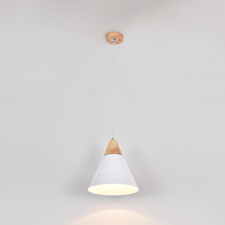 Modern Nordic Macaron Pendant Light Wooden Tapered Hanging Lamp with Wrought Iron Shade
