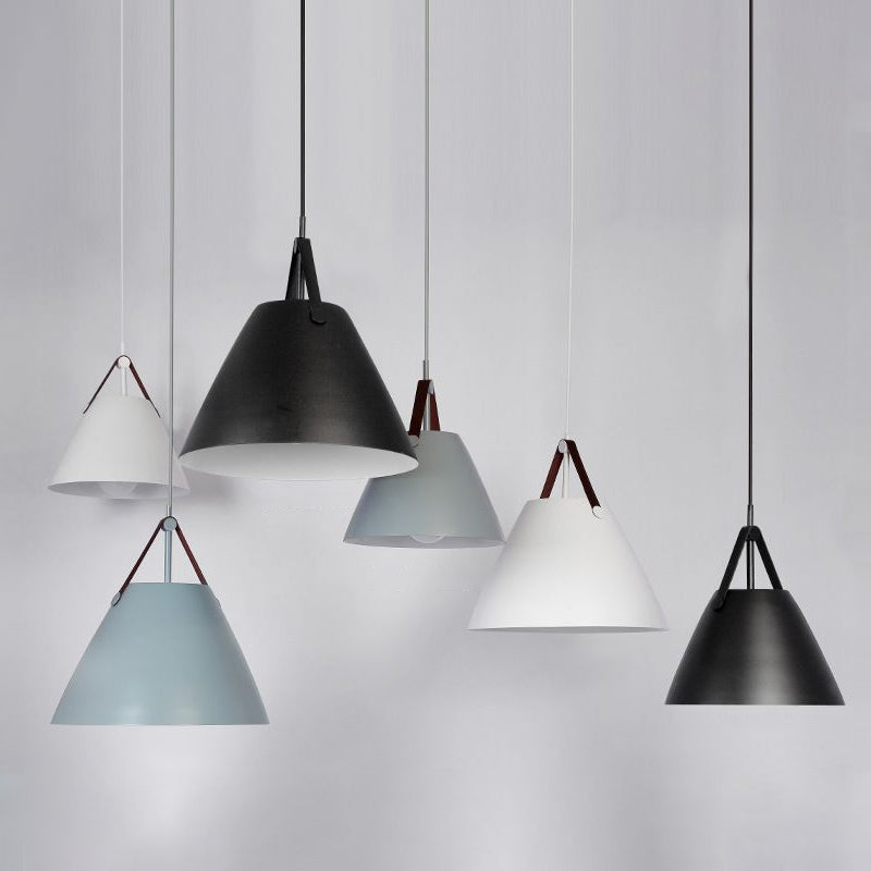 Lampada a sospensione singola creativa moderna troncata cono a sospensione macaron con tonalità in ferro battuto