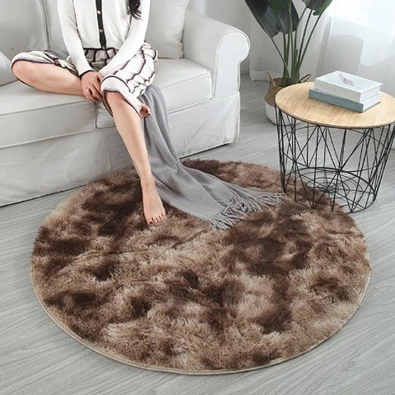 Minimalist Round Carpet Funky Tie Dye Carpet Polyester Living Room Shag Rug with Non-Slip Backing