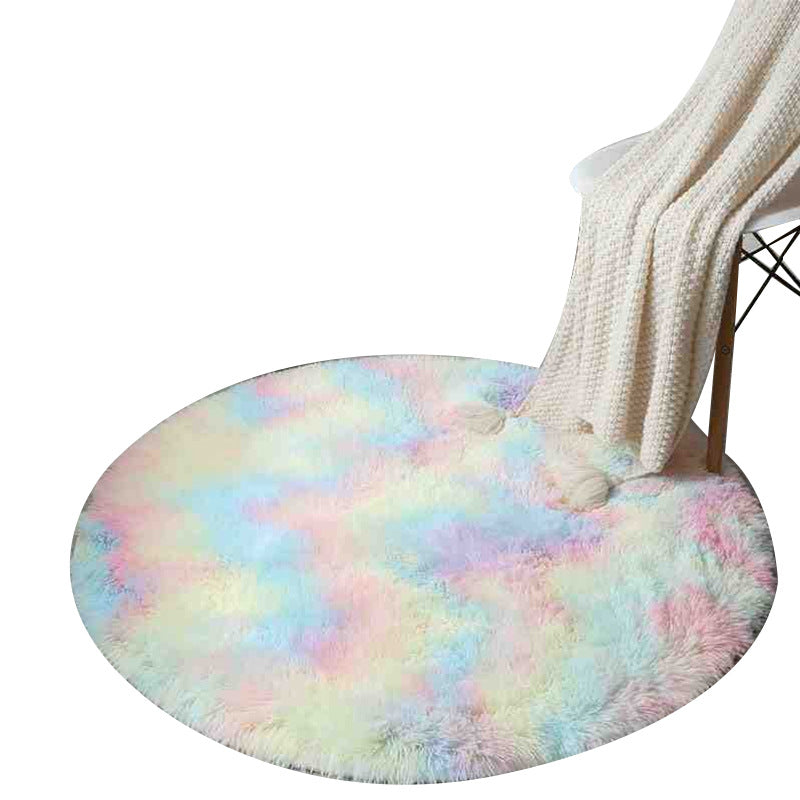 Minimalist Round Carpet Funky Tie Dye Carpet Polyester Living Room Shag Rug with Non-Slip Backing