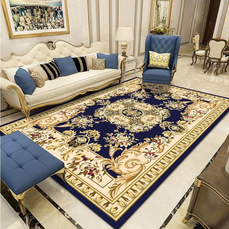 Navy Classic Rug Polyester Graphic Rug Non-Slip Backing Rug for Home Decor