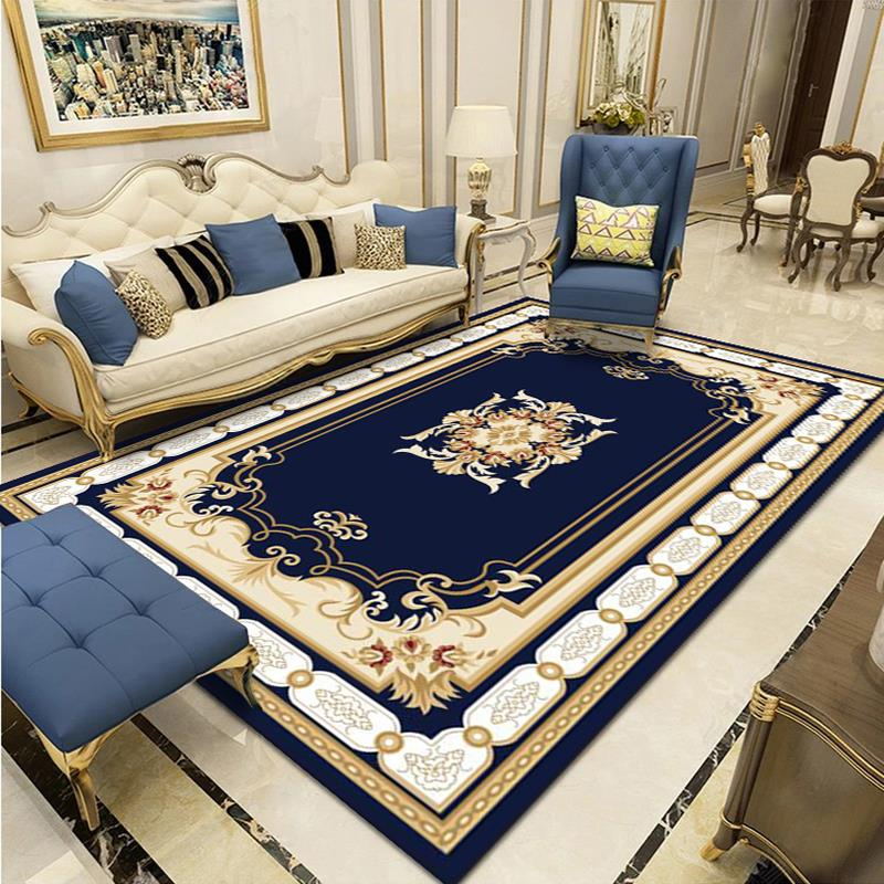 Navy Classic Rug Polyester Graphic Rug Non-Slip Backing Rug for Home Decor