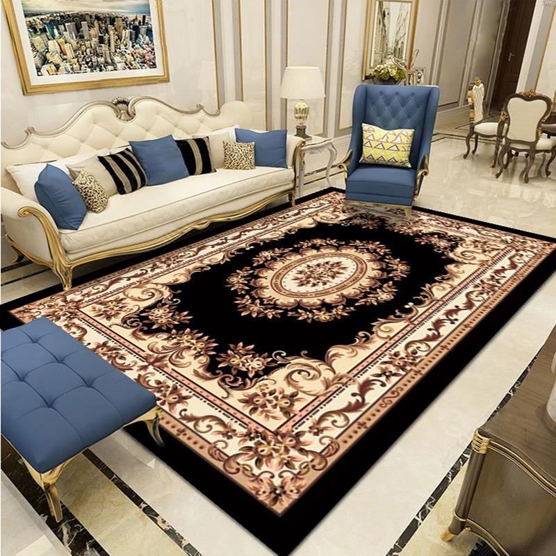 Navy Classic Rug Polyester Graphic Rug Non-Slip Backing Rug for Home Decor