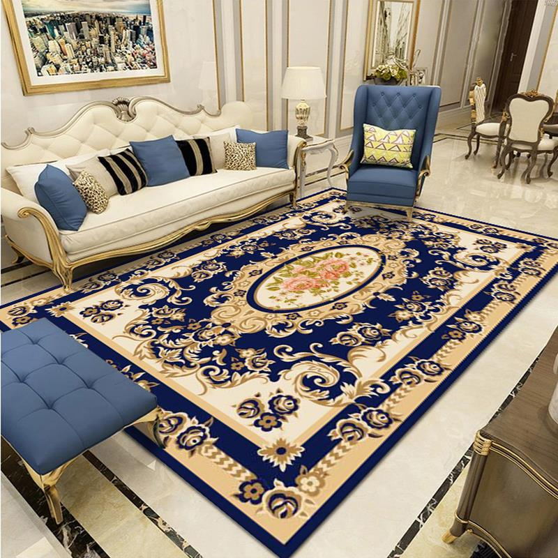 Navy Classic Rug Polyester Graphic Rug Non-Slip Backing Rug for Home Decor