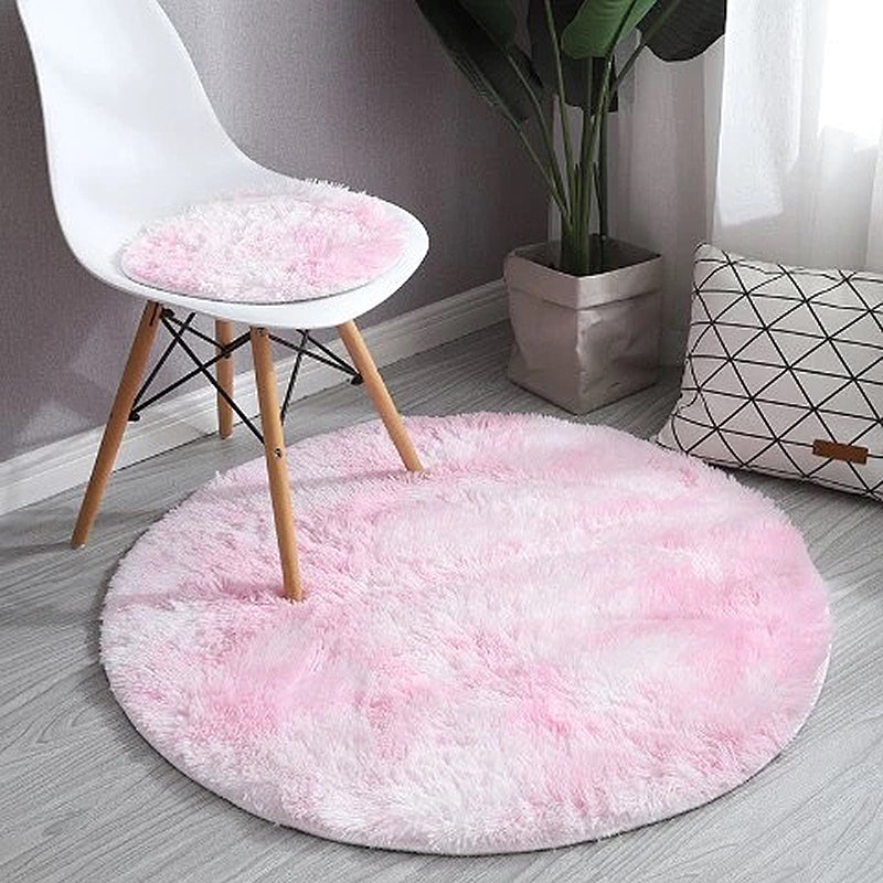 Simplicity Round Carpet Tie Dye Print Funky Area Carpet Polyester Shag Rug with Non-Slip Backing