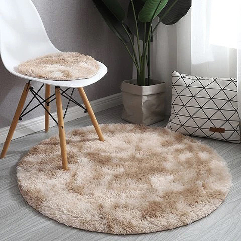 Simplicity Round Carpet Tie Dye Print Funky Area Carpet Polyester Shag Rug with Non-Slip Backing