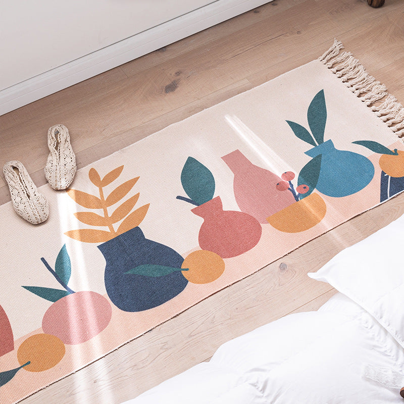 Stylish Pink Area Carpet Plant Pattern Polyester Area Rug Easy Care Rug for Bedroom