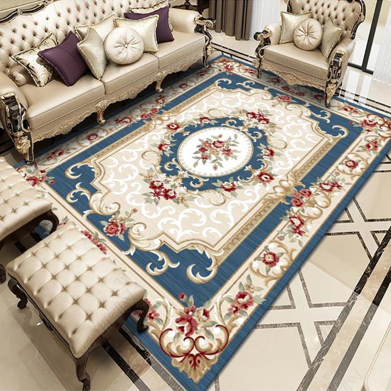 Navy Luxury Carpet Polyester Flower Carpet Non-Slip Backing Carpet for Home Decor