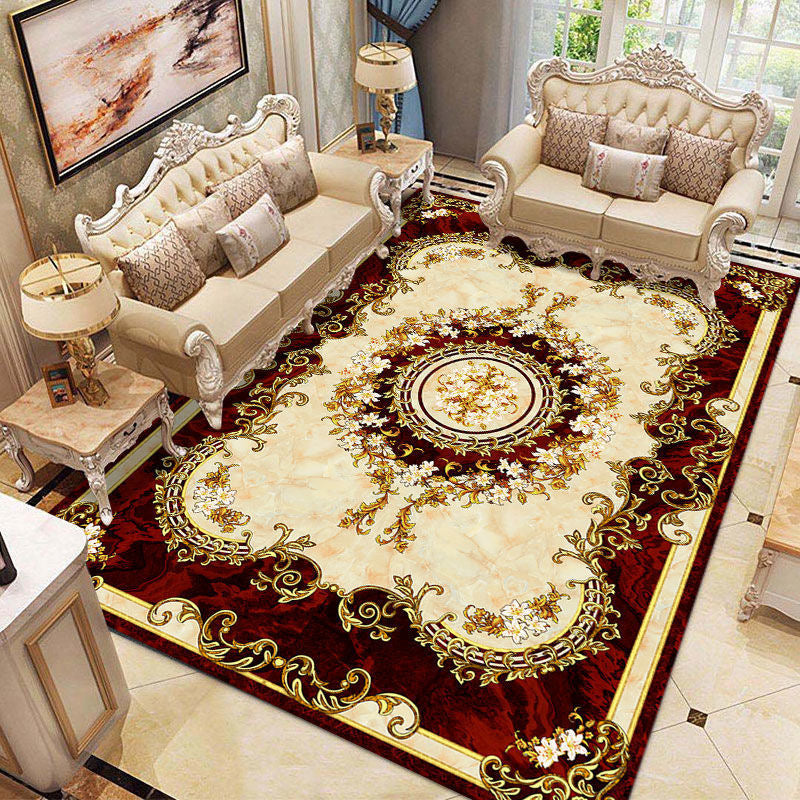 Victorian Floral Pattern Indoor Rug Polyester Carpet Stain Resistant Area Carpet for Home Decoration