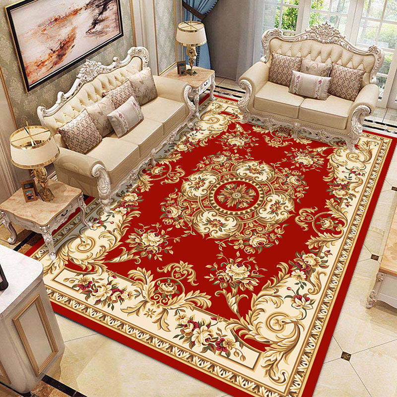 Victorian Floral Pattern Indoor Rug Polyester Carpet Stain Resistant Area Carpet for Home Decoration