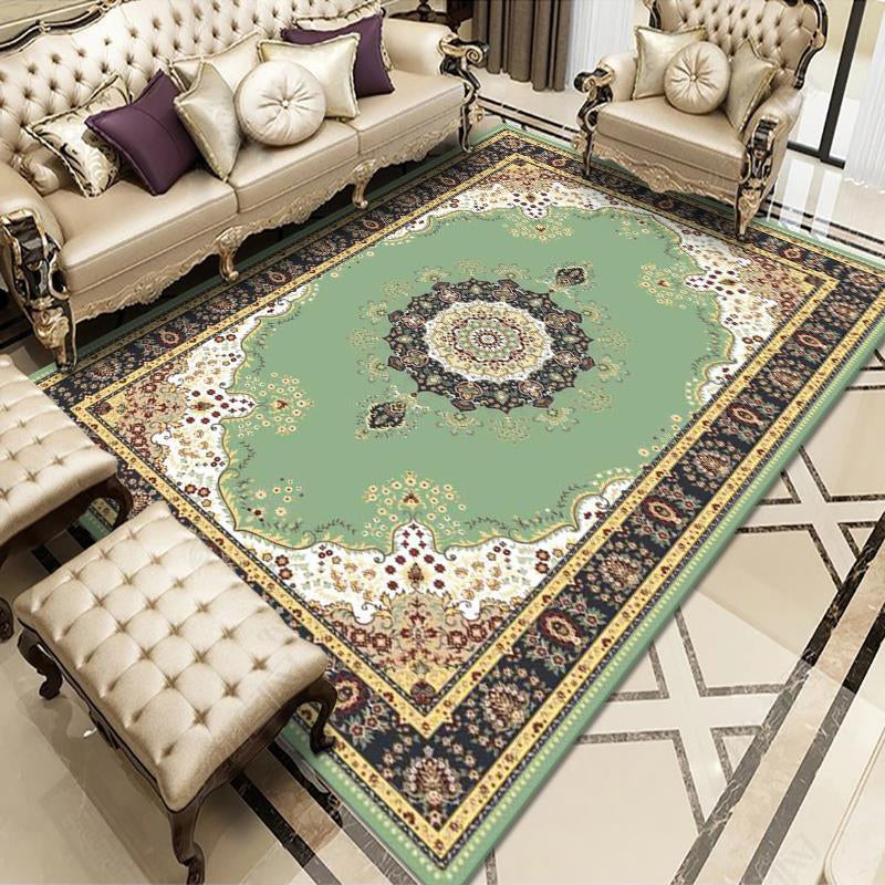 Red Retro Carpet Polyester Flower Carpet Washable Carpet for Home Decoration