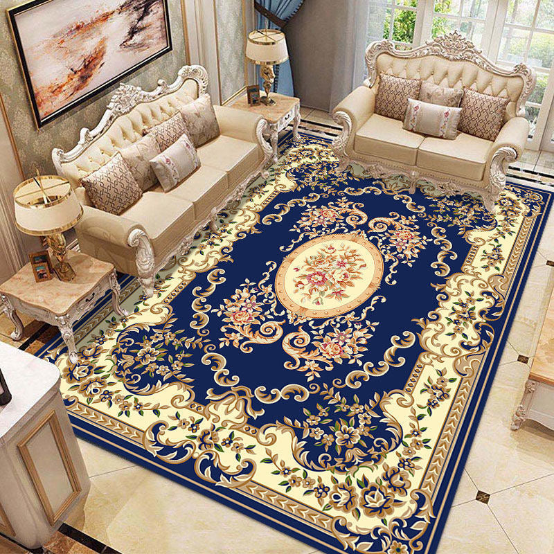 Mid-Century Floral Print Indoor Rug Polyester Carpet Stain Resistant Area Carpet for Home Decoration
