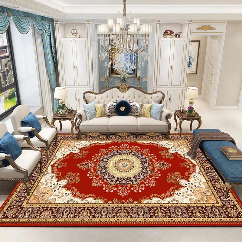 Mid-Century Floral Print Indoor Rug Polyester Carpet Stain Resistant Area Carpet for Home Decoration