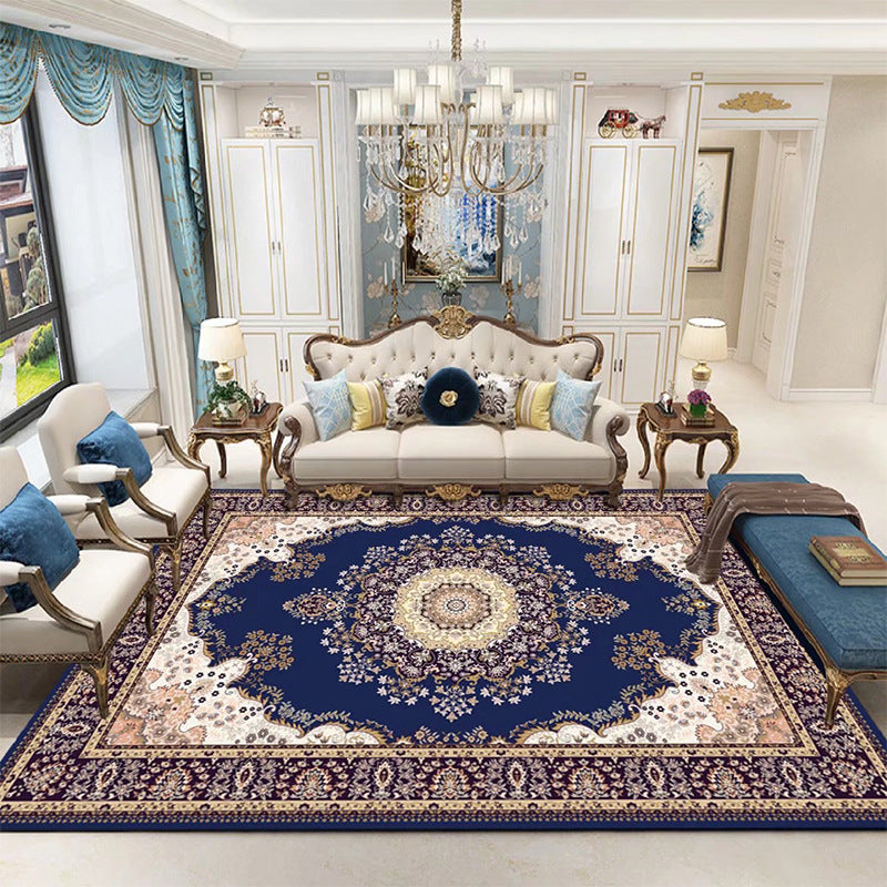 Mid-Century Floral Print Indoor Rug Polyester Carpet Stain Resistant Area Carpet for Home Decoration