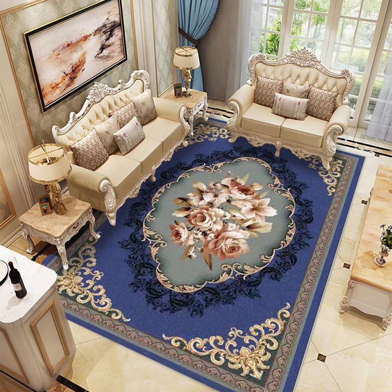 Traditional Flower Printed Carpet Polyester Area Rug Non-Slip Backing Indoor Carpet for Living Room