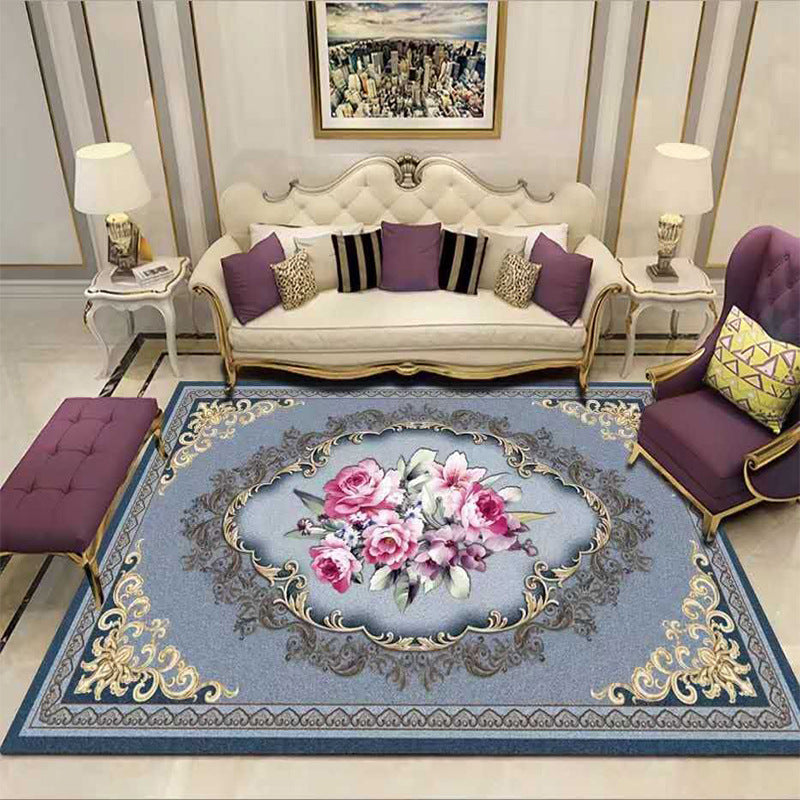 Traditional Flower Printed Carpet Polyester Area Rug Non-Slip Backing Indoor Carpet for Living Room