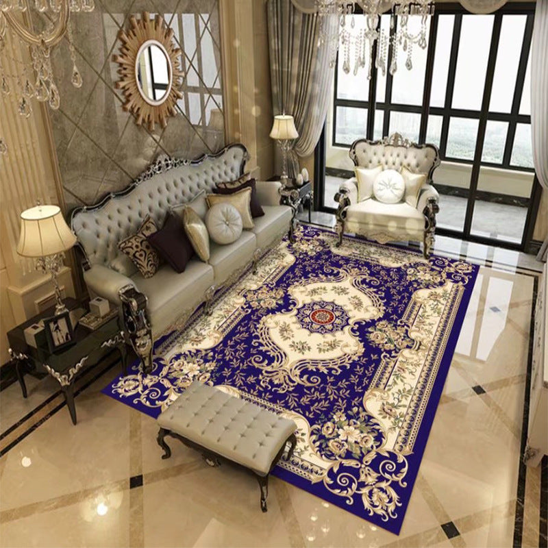 Traditional Flower Printed Carpet Polyester Area Rug Non-Slip Backing Indoor Carpet for Living Room
