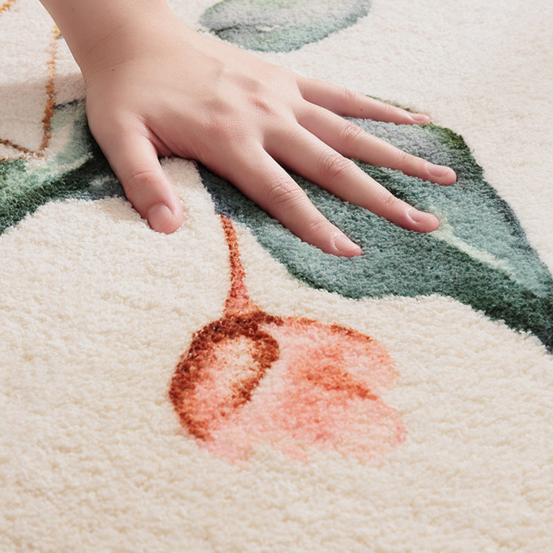 Round Palm Leaves Print Carpet Polyester Modern Indoor Rug Non-Slip Backing Carpet for Living Room