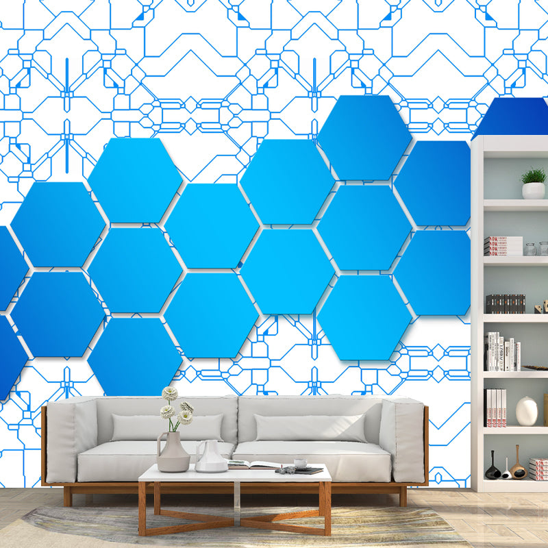 Hexagon Geometry Wall Wall Covering for Living Room, Moisture Resistant