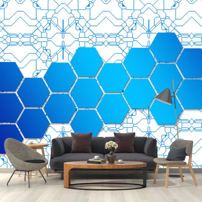 Hexagon Geometry Wall Wall Covering for Living Room, Moisture Resistant