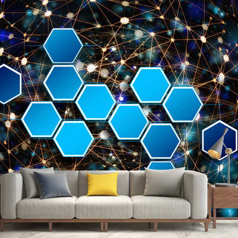 Hexagon Geometry Wall Wall Covering for Living Room, Moisture Resistant