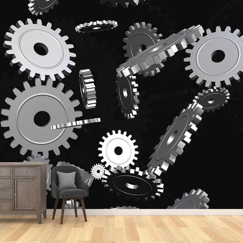 Industrial Metal Gears Mural Wallpaper for Sitting Room, Personalized Size Available