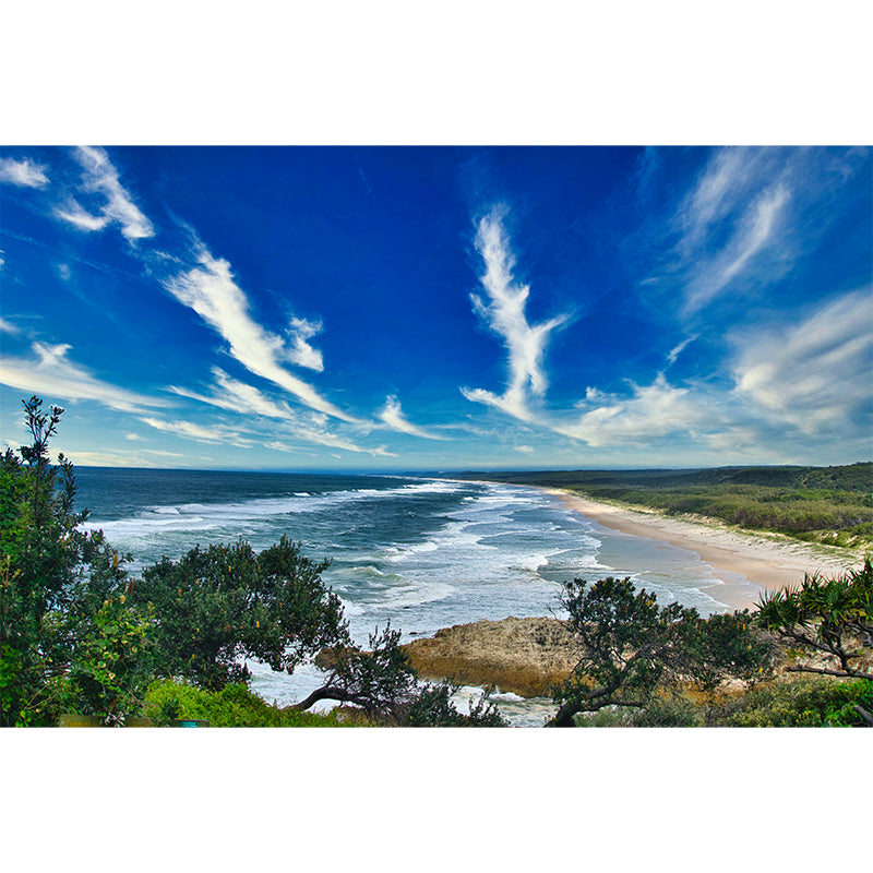 Blue Beach View Mural Wallpaper for Sitting Room, Custom Size Available