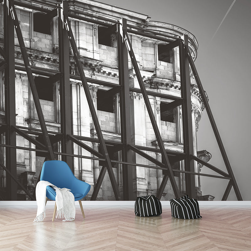 Buildings Mural Contemporary Mildew Resistant Wall Covering for Living Room