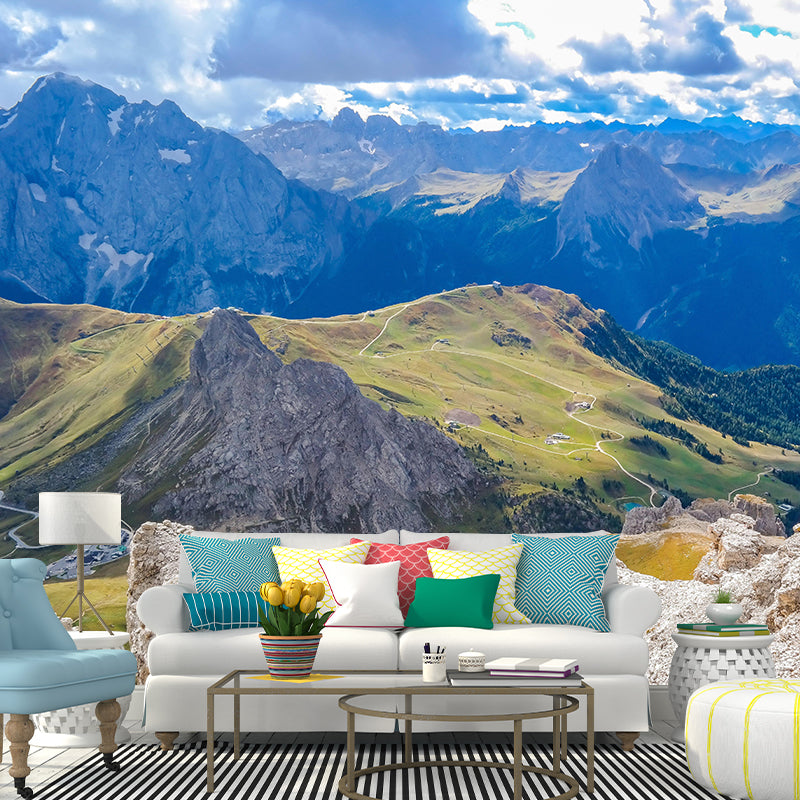 Mountain Landscapes Mural Contemporary Mildew Resistant Wall Covering for Living Room