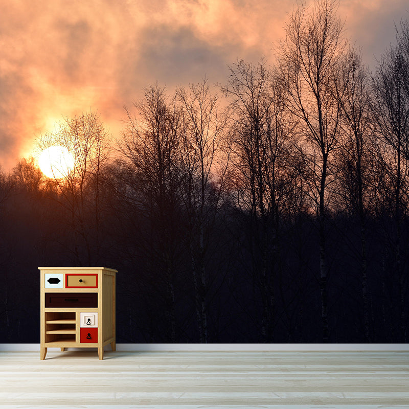 Forest Landscapes Mural Contemporary Mildew Resistant Wall Covering for Bedroom