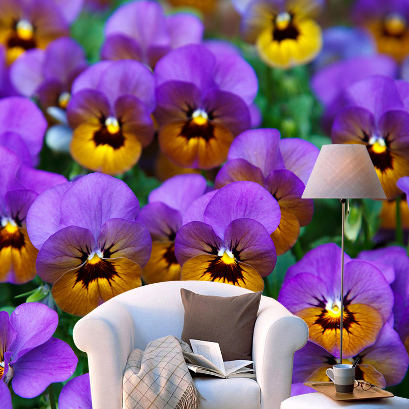 Pansy Flower Mural Wallpaper for Bedroom Wall Decor, Customized Size Available