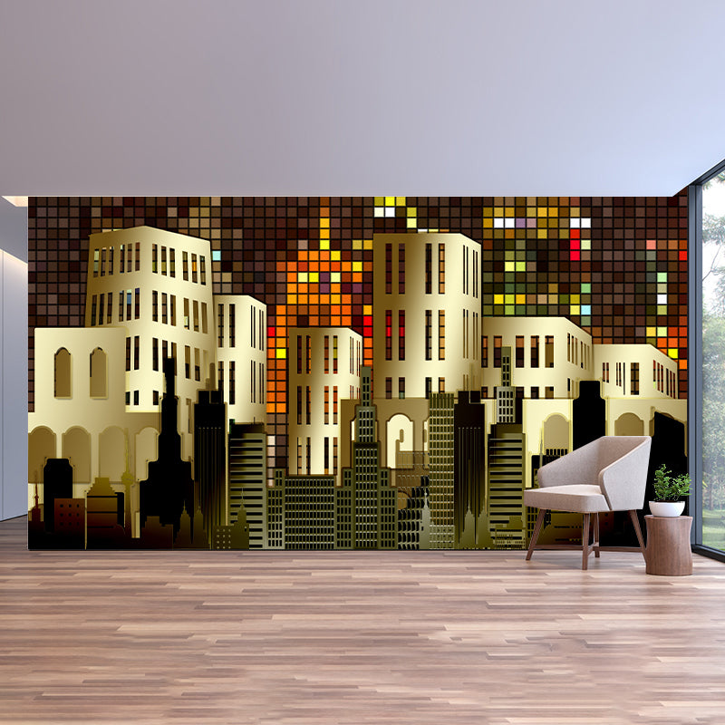 City Building Illustration Moisture Resistant Mural Wallpaper for Meeting Room