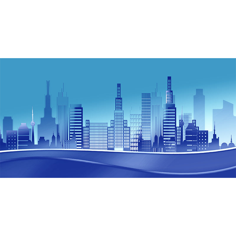 Modern City Building Illustration Wall Mural for Living Room, Custom Size Available