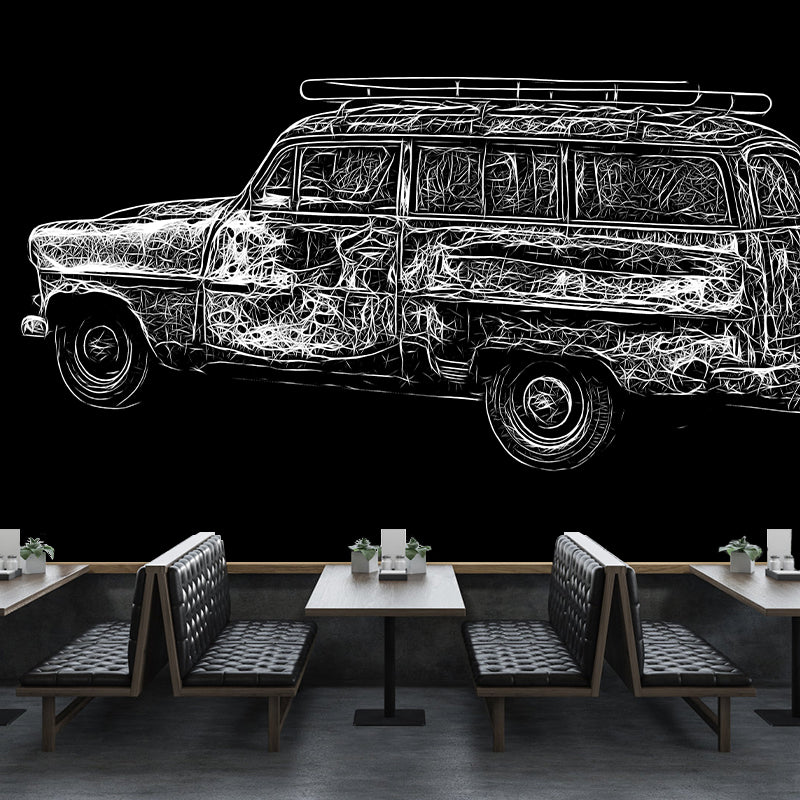 Car Illustration Mural Wallpaper Stain Resistant for Sitting Room, Custom Size Available