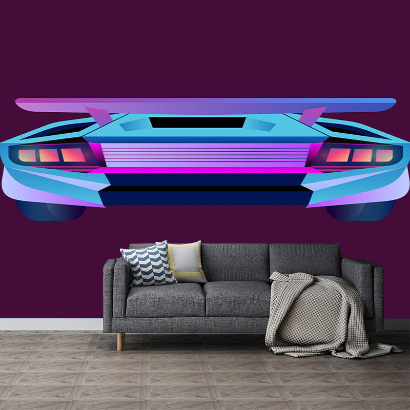 Car Illustration Mural Wallpaper Stain Resistant for Sitting Room, Custom Size Available
