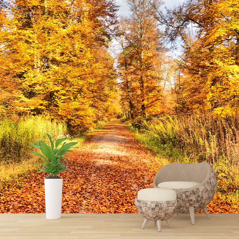Forest Yellow Trees Customized Wall Covering for Sitting Room, Moisture Resistant