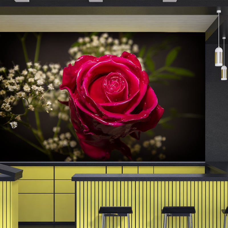 Papier peint mural Rose pour décoration de chambre à coucher, couleur vive pour la décoration de la maison, résistant à l'humidité