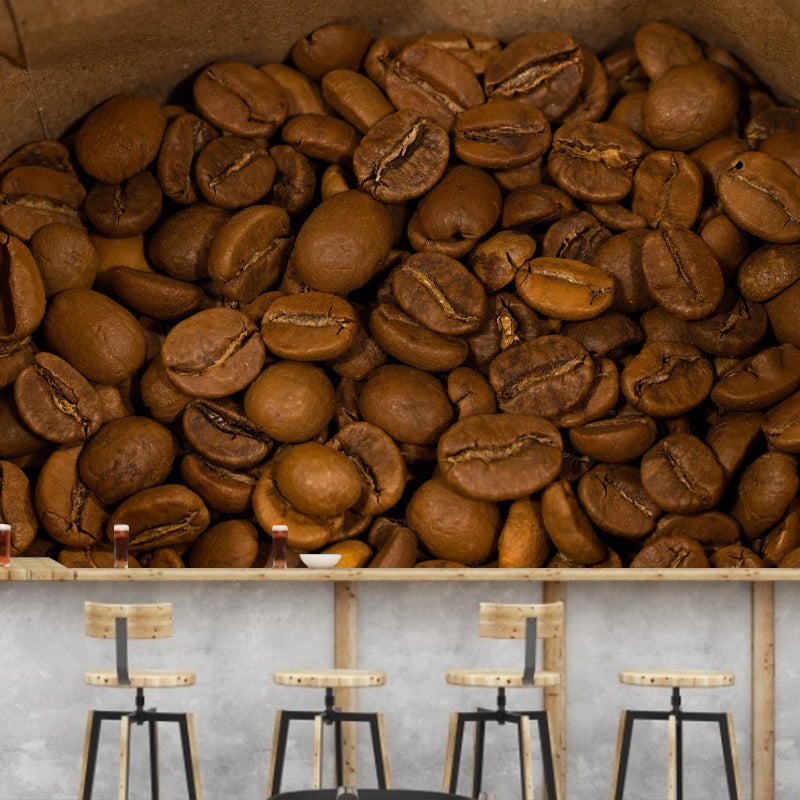 Customized Coffee Beans Mural Wallpaper for Restaurant Stain Resistant Wall Decor
