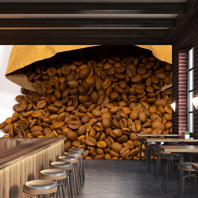 Customized Coffee Beans Mural Wallpaper for Restaurant Stain Resistant Wall Decor