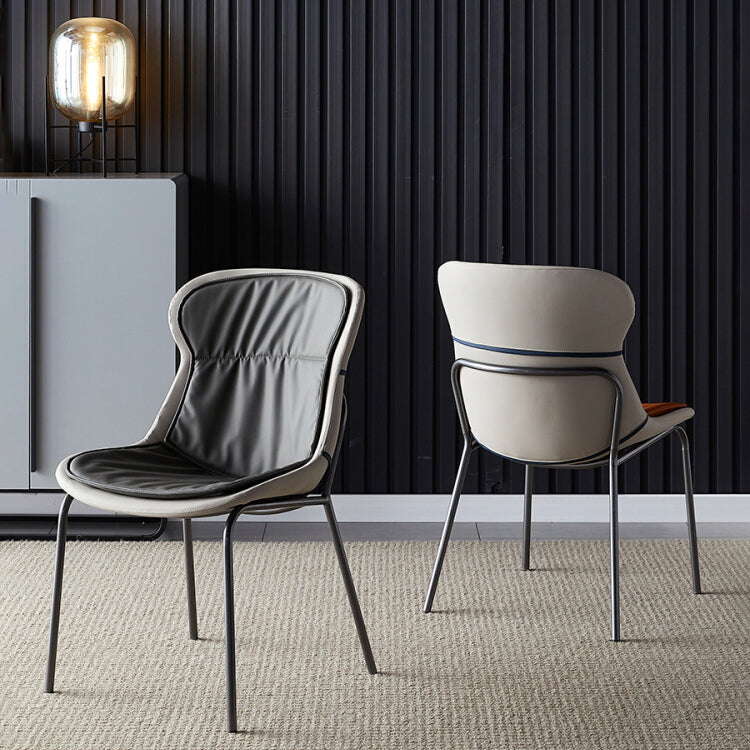Scandinavian Style Microfiber Leather Dining Chairs Solid Back Armless Chair