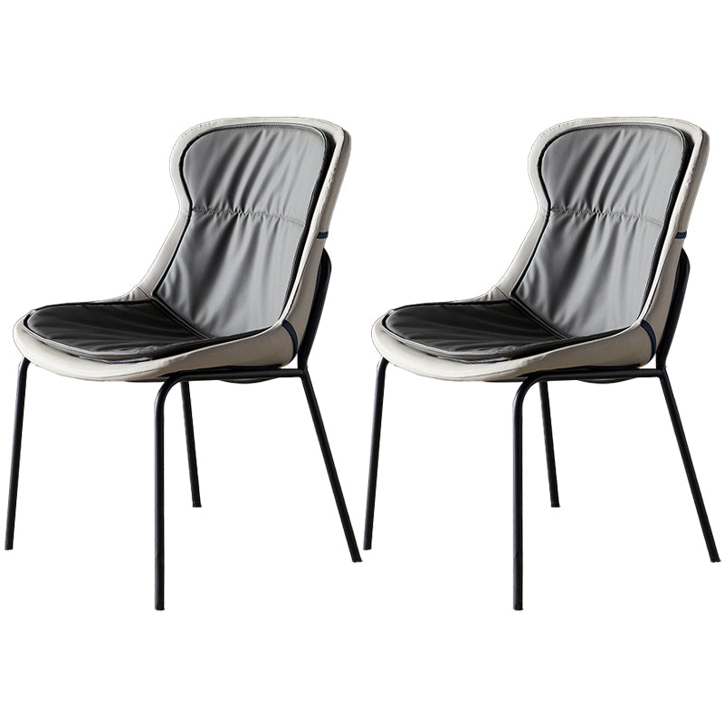 Scandinavian Style Microfiber Leather Dining Chairs Solid Back Armless Chair