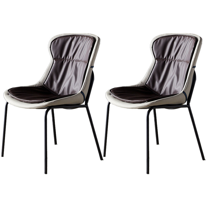 Scandinavian Style Microfiber Leather Dining Chairs Solid Back Armless Chair