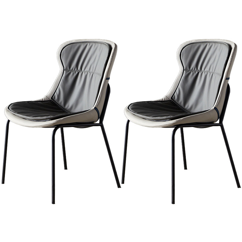 Scandinavian Style Microfiber Leather Dining Chairs Solid Back Armless Chair