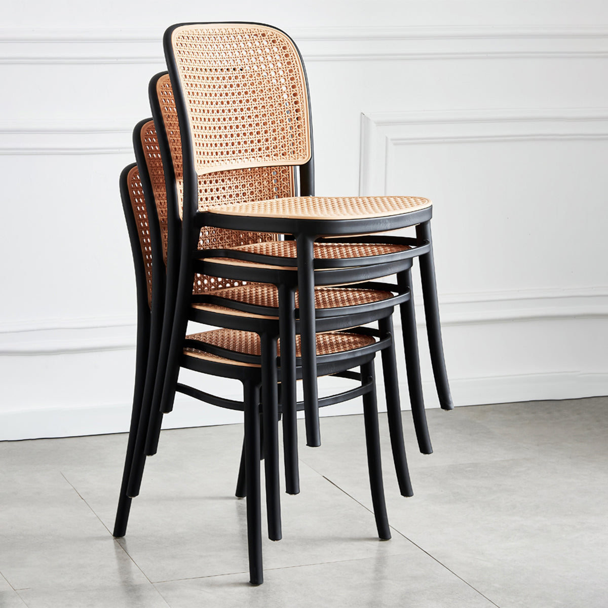 Tropical Style Wicker Dining Chairs Open Back Dining Side Chair for Kitchen