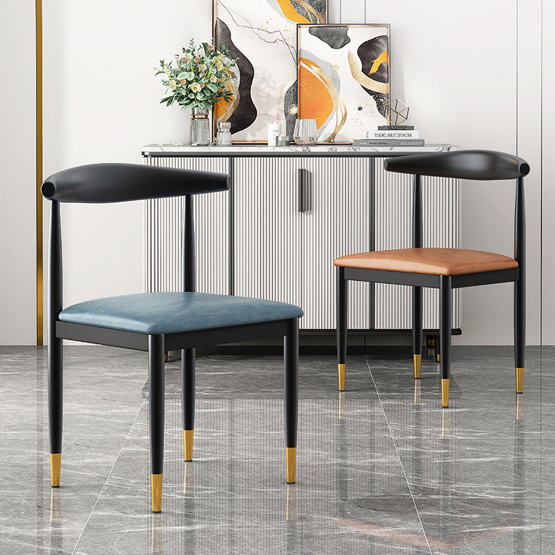 Contemporary Metal Side Chair Restaurant Armless Cow Horn Open Back Dining Side Chair