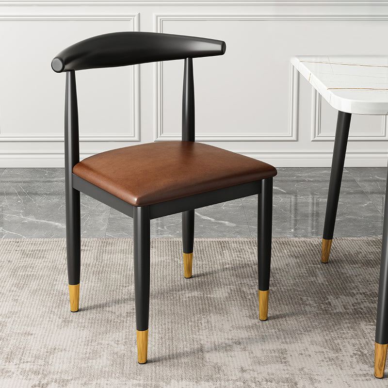 Contemporary Metal Side Chair Restaurant Armless Cow Horn Open Back Dining Side Chair