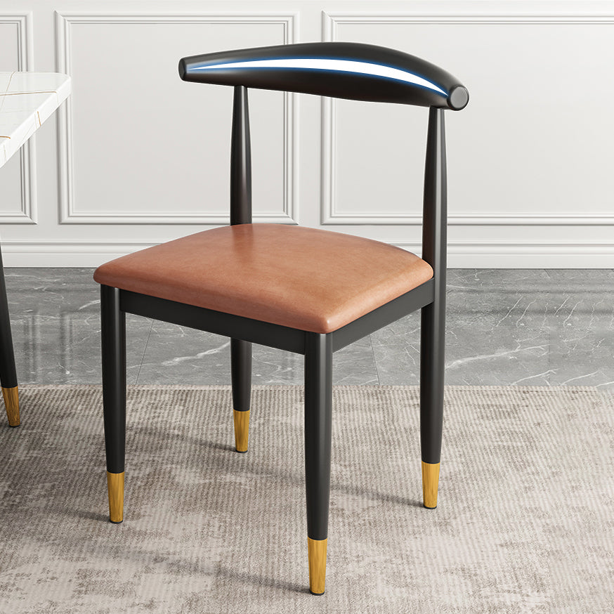Contemporary Metal Side Chair Restaurant Armless Cow Horn Open Back Dining Side Chair